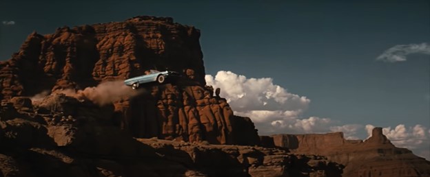 Thelma and Louise driving off a cliff