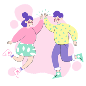 A cartoon couple high-fiving.