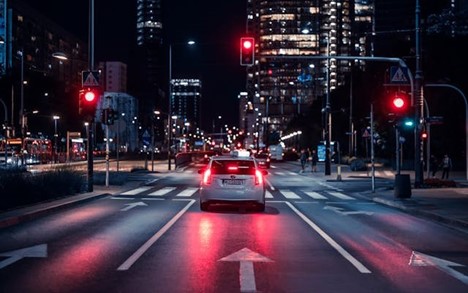 a red light on a city street