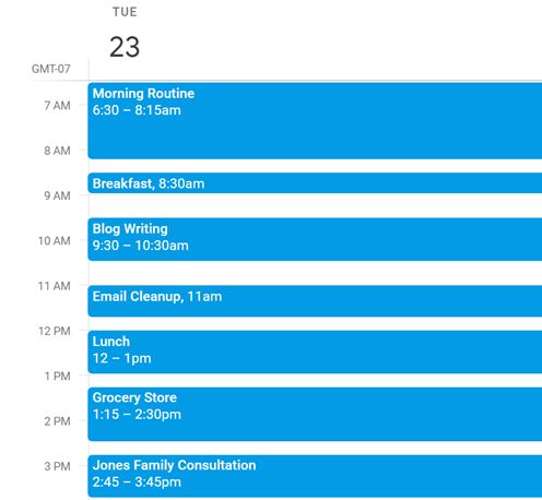 time blocks on a digital calendar