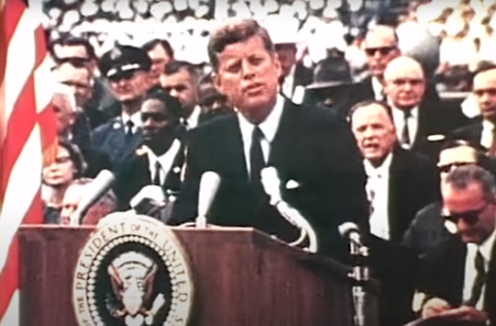 President Kennedy giving his moonshot speech at Rice University