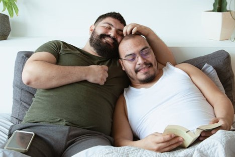 a couple relaxing together on a couch