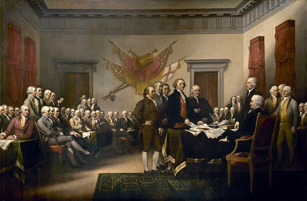 The founding fathers signing the Declaration of Independence