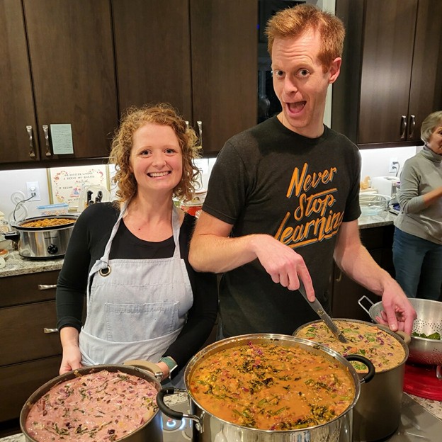My wife and I cooking curry in bulk
